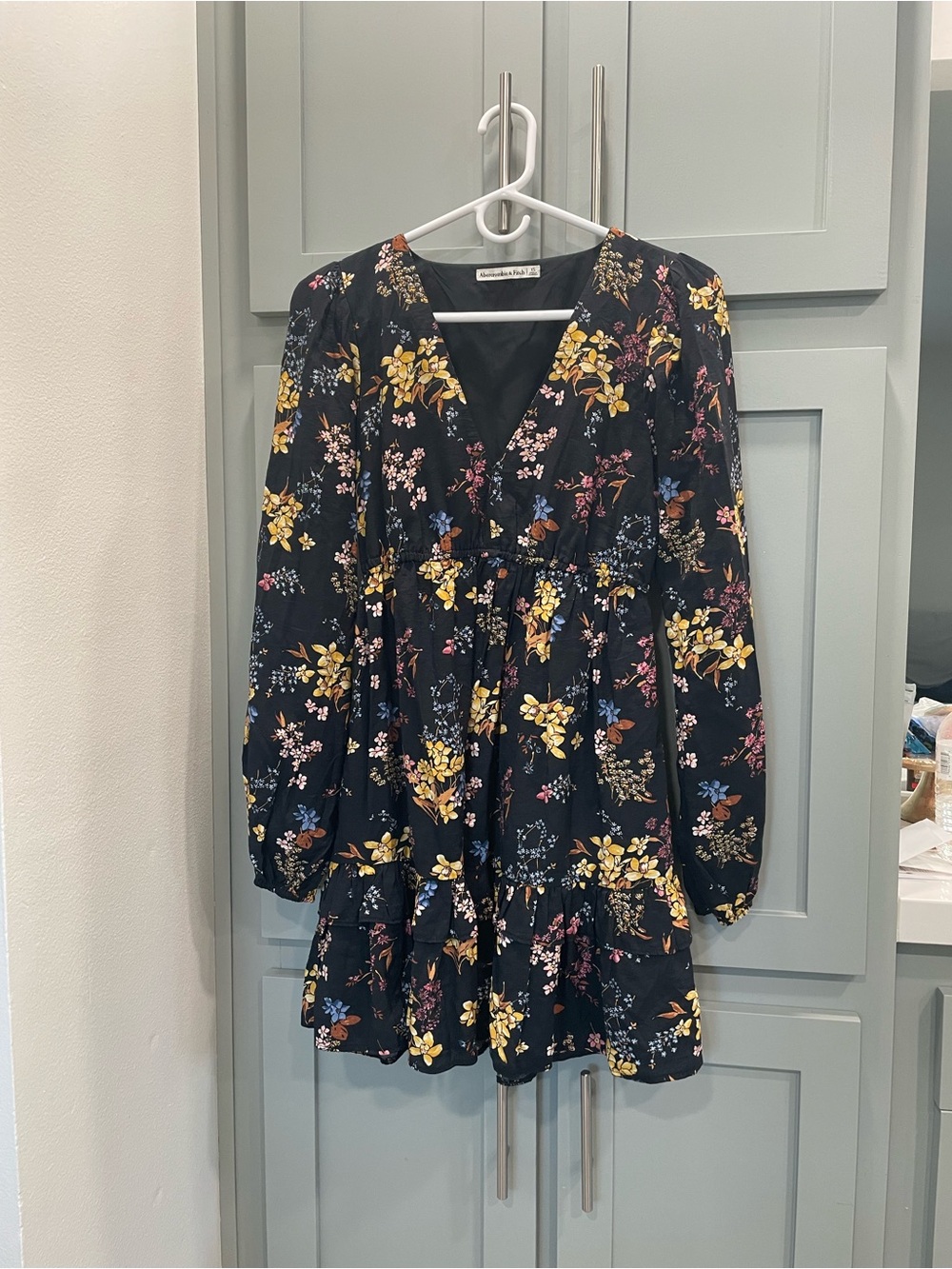 Abercrombie & Fitch Navy Floral Long-Sleeve Kids Dress